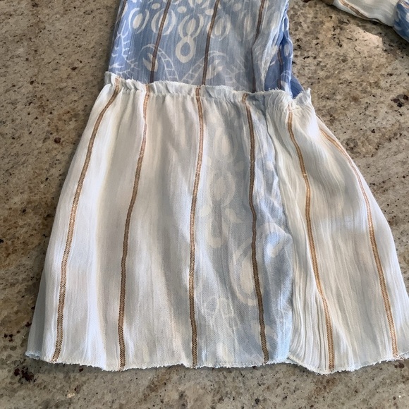 Blue and White Women's Mini Dress Made in India Pullover V-Neck Boho - Picture 4 of 10